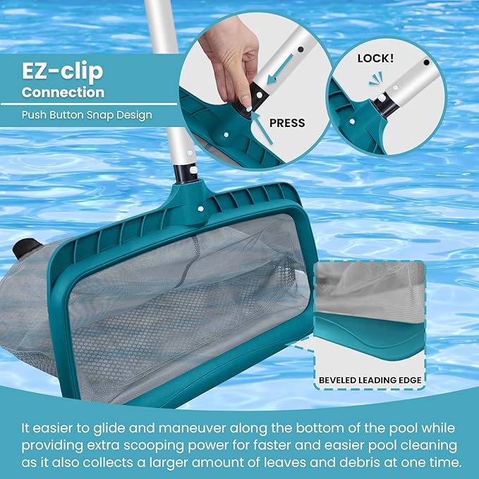 Economy Swimming Pool Cleaning Kit - Fine Mesh Deep Pool Rake &amp Leaf Skimmer Net Rotatable Pool Brush Head for Cleaning Above Ground &amp Inground Pools (No Pole)