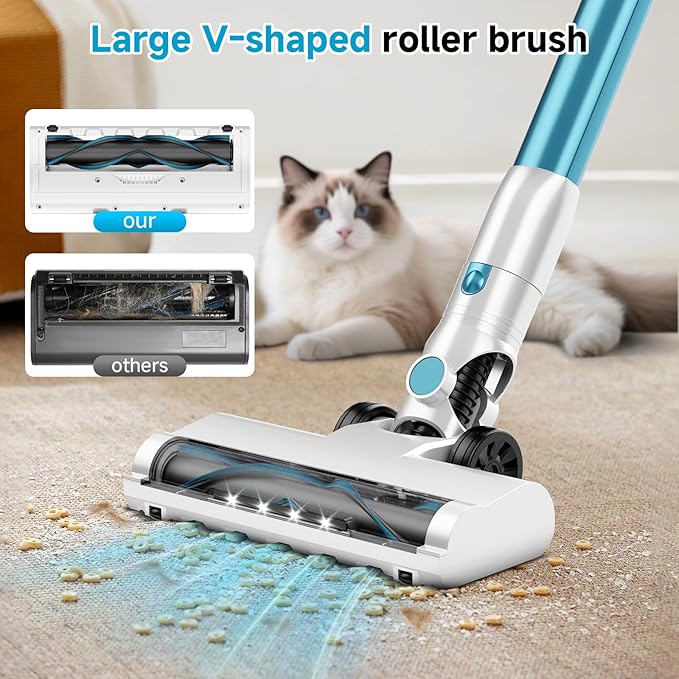 Cordless Stick Vacuum Cleaner with Auto Empty System Self-Charging Base Powerful Suction for Pet Hair on Carpet &amp Hardfloor Lightweight Anti-Tangled Handheld Vacuum HEPA Filtration Blue