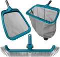 Economy Swimming Pool Cleaning Kit - Fine Mesh Deep Pool Rake &amp Leaf Skimmer Net Rotatable Pool Brush Head for Cleaning Above Ground &amp Inground Pools (No Pole)