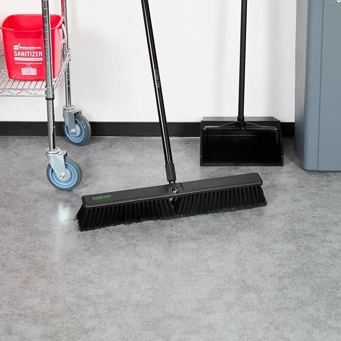 Restaurantware-BROOM HEAD ONLY: Clean Tek Professional 23.62-Inch Push Broom Head 1 Heavy-Duty Cleaning Tool - Handle Sold Separately Fine Flagged Bristles Black Plastic Outdoor Use