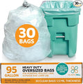 PlasticMill Heavy Duty Trash Bags - Clear Garbage Bags - Plastic Rubbish Sacs for Large Rolling Trash Bins - Tall Plastic Bags - 95-Gallon Large Kitchen Trash Bags 1.5 Mil 61x68 (30-Count)