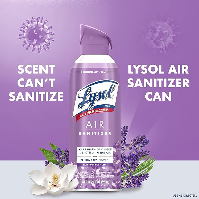 Lysol Air Sanitizer Spray with Bacterial Odor Eliminator for Home &amp Office Sanitizing Air Spray Air Freshener Alternative Lavender Sky Scent 10 oz (Pack of 3)