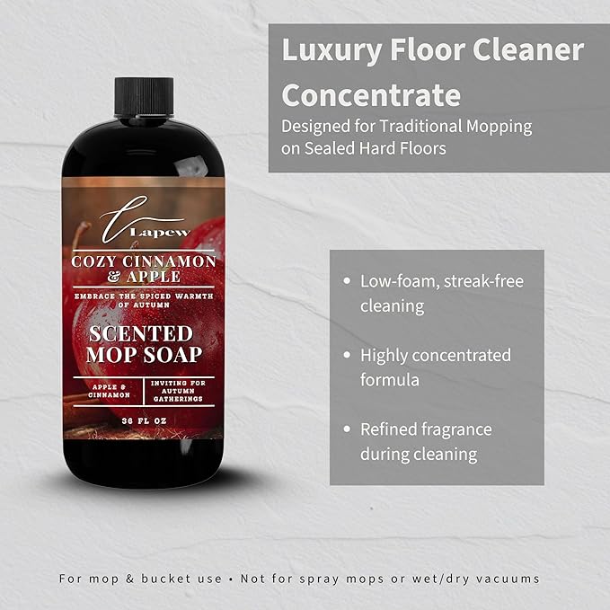 Lapew Cozy Apple &amp Cinnamon Scented Mop Soap - Luxury Floor Cleaner Concentrate for Mopping Tile Laminate Vinyl &amp Hardwood | Streak-Free Low-Foam | 36 oz