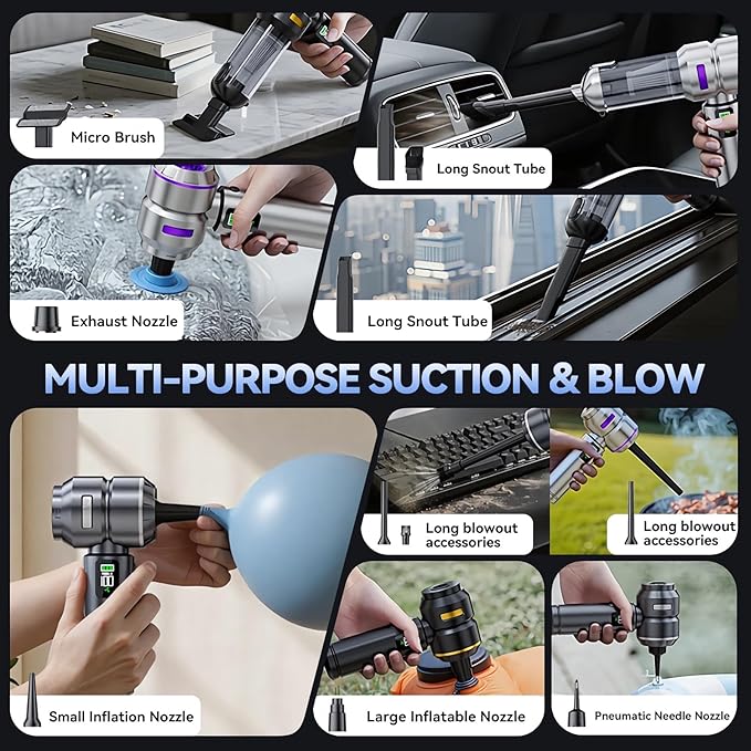 Car Vacuum Cleaner High Power 20000Pa – Cordless Handheld Mini Vacuum &amp Air Duster for Car &amp Desk Home Office &amp Camping Ideal Gift for Men &amp Women 6000mAh Battery (Fast Charging Ed