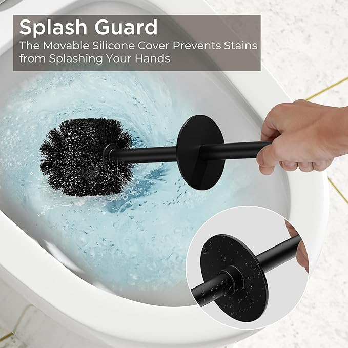Toilet Brush and Holder Set Toilet Bowl Brush with Heavy Duty 304 Stainless Steel Base and Extra Long Handle Toilet Bowl Cleaners Brush for Bathroom (Matte Black)