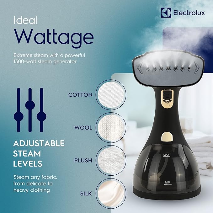 Electrolux Steamer for Clothes LX15003 Portable Handheld Fabric and Garment Steamer Iron Press Wrinkle Remover with Lint Remover &amp Fabric Brush – Black