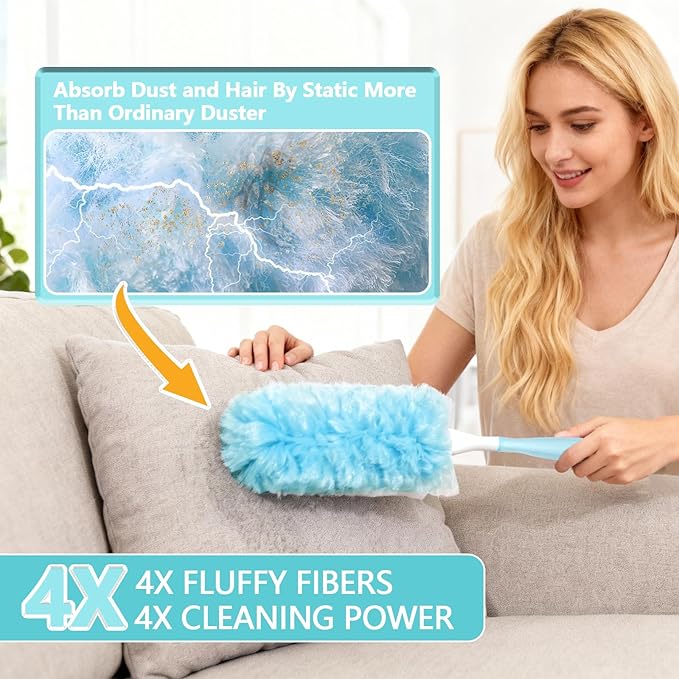 60 Pack Duster Refills Kit Fit for Swiffer Duster Handle360° Deep Cleaner Heavy Duty Replacement with 1 Handle(Blue)