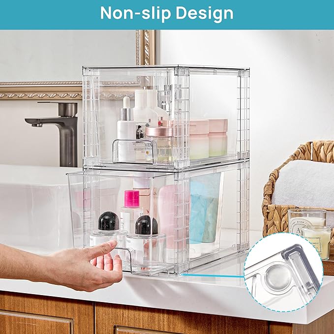 Vtopmart 6 Pack Large Stackable Storage DrawersEasily Assemble Acrylic Bathroom Closet Undersink Organizers and StoragePlastic Bins for Kitchen CabinetsPantryMakeupMedicine Organization