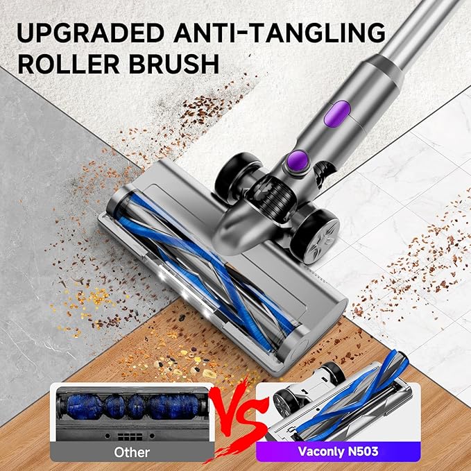 Cordless Vacuum Cleaner 38Kpa Vacuum Cleaners for Home 60Mins Lightweight Stick Vacuum with LED Display Anti-Tangle &amp Wall Mount  8 in 1 Lightweight Vacuum for Hard Floors Carpet Pet Hair Pur