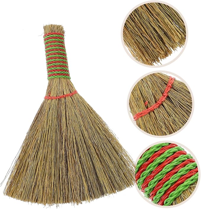 minkissy 8pcs Ergonomic Handle Straw Broom Small Brush Straw Bristle Broom Home Use