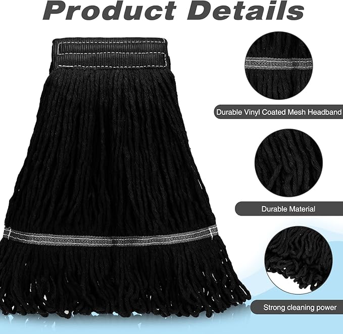 Nuogo 10 Pcs Commercial Mop Head Replacement Floor Cleaning Wet Heavy Duty Commercial Mop Refills General Cleaning(27.6 InchBlack)