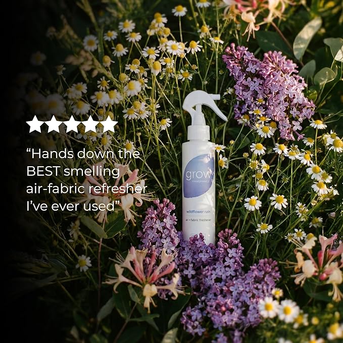 Grow Fragrance Spring 3-Pack – Non-Toxic Air Freshener Spray – Green Tea Matcha Hibiscus Tea &amp Wildflower Rain – 100% Plant-Based Essential Oils – Safe for Home Car &amp Linens – 5 oz Each