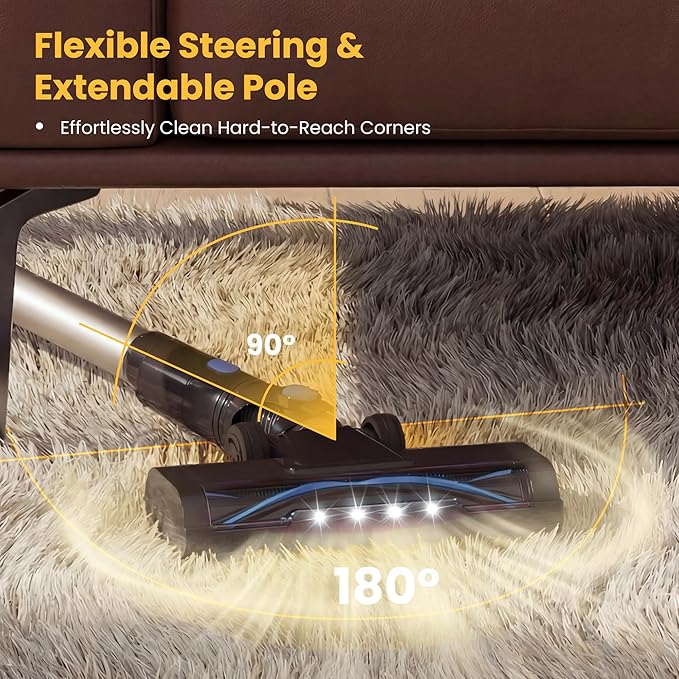 NEWBULIG Cordless Vacuum Cleaner Powerful Stick Vacuum with Flexible Steering &amp Extendable Pole3 Brush Heads 35Mins Runtime Lightweight Wireless for Hardwood Floors &amp Carpet Pet Hair Wal