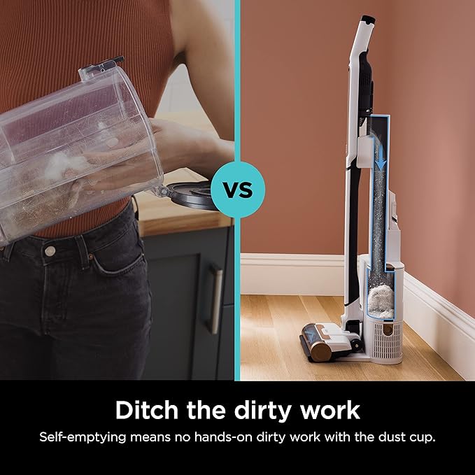 Shark WS642AE WANDVAC System Ultra-Lightweight Powerful Cordless Stick Vacuum with HEPA Self-Empty Charging Base Anti-Allergen Complete Seal PowerFins Self-Cleaning Brushroll &amp Pet Tool White