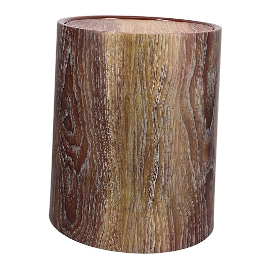 Swing Lid Garbage Can with Vintage Artificial Wood Grain Plastic Trash Bin for Bathroom Bedroom Office Easy-Clean Wastebasket for Efficient Waste Disposal
