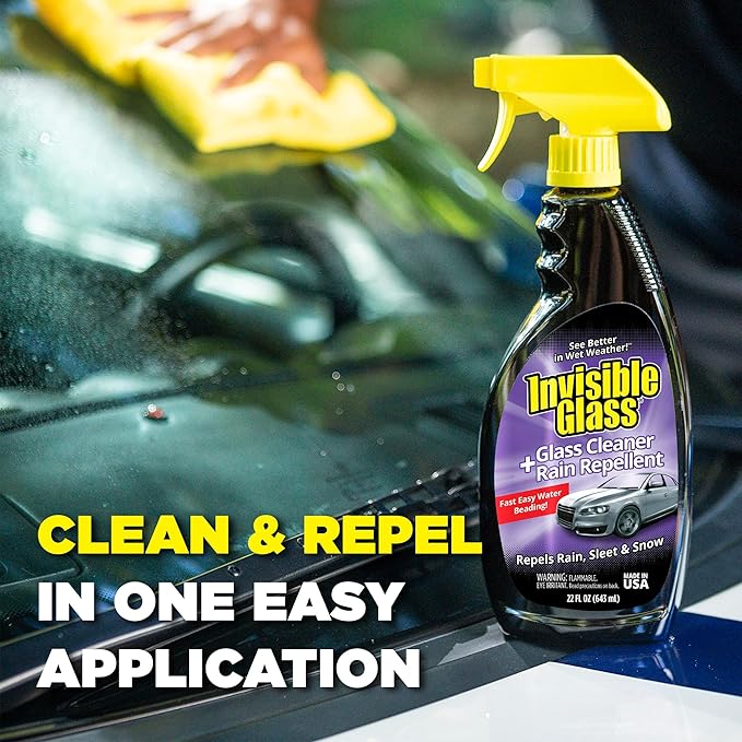 Invisible Glass 92184-6PK Glass Cleaner + Rain Repellent 2-in-1 Windshield and Window Spray Cleans Auto Glass Repels Rain Sleet Snow Improves Wet Weather Visibility – 22 fl oz (Pack of 6)