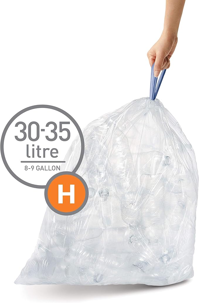 simplehuman CW0286 code H Custom Fit Bin Liner Bulk Pack Clear Plastic (3 Pack of 20 Total 60 Liners)