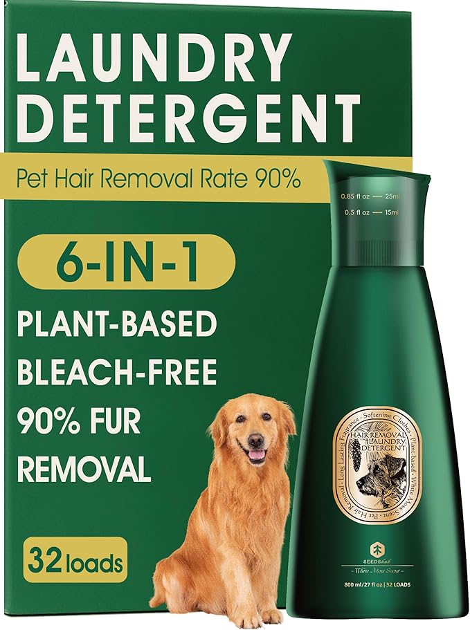Pet Hair Remover for Laundry 6-in-1 Dog Laundry Detergent Concentrate (Non-Dissolving) Repels Up to 90% Fur Odor &amp Stain Remover Cedar Scent 2 x 27 fl oz 32 Loads