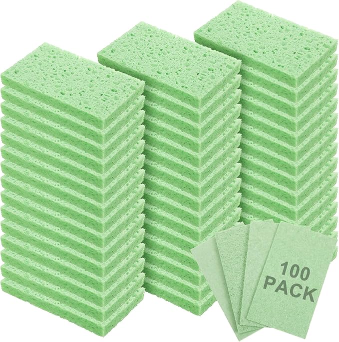 Zhengmy 100 Pieces Sponges Kitchen Compressed Sponges Bulk Natural Dish Sponge Compressed Wood Pulp Cleaning Sponge Without Scratching for Kitchen Bathroom 3.9 x 2.4 x 0.12 Inch (Green)