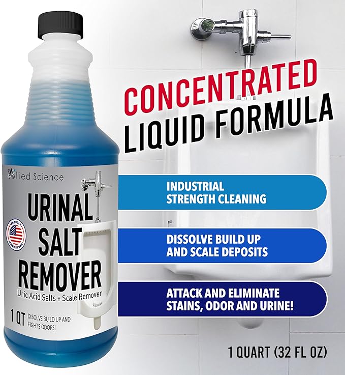 Urinal Salt Calcium and Mineral Scale Remover - Eliminates Urine Odor Destroys Uric Acid Salt Deposit Buildup - 32 FL OZ 4 BOTTLES