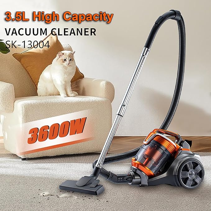 Cylinder Bagless Vacuum Cleaner 3600W Powerful Carpet Cleaner Machines 1.8 Litre Capacity Vacuum Cleaner for Home Use Floor Grout Tile Couch Carpet Car