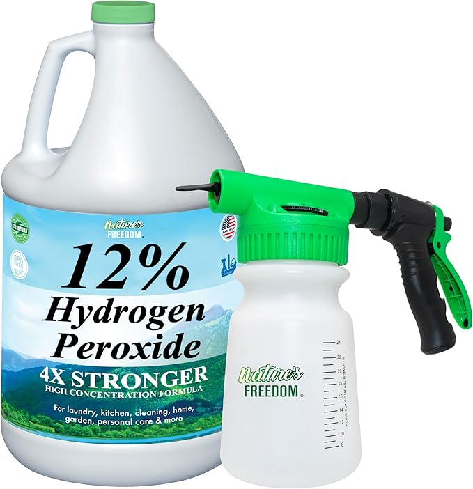 Nature's Freedom 12% Hydrogen Peroxide with Hose End Sprayer Food Grade H2O2 and Purified Water Only 1 Gallon Solution