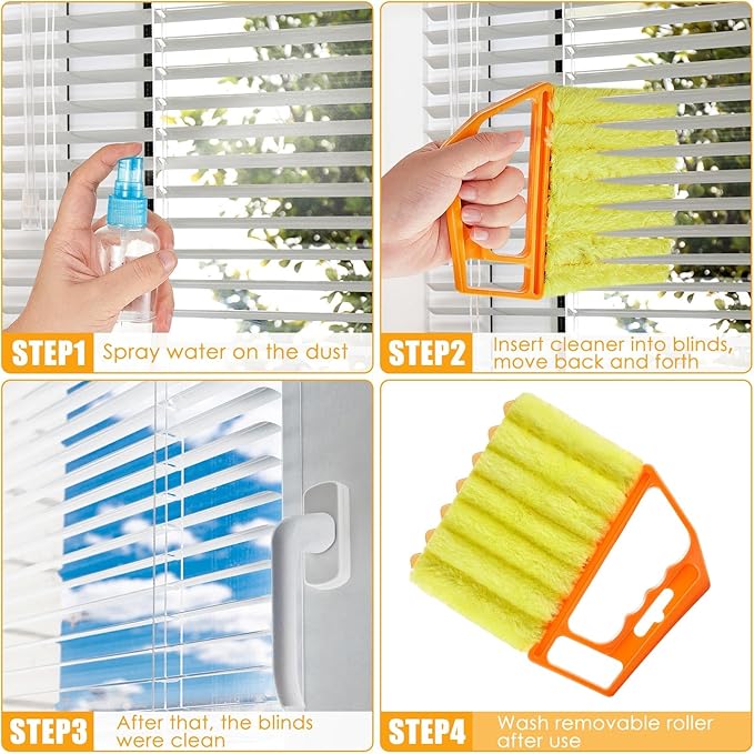Maxdot 12 Pcs Blind Cleaner Duster Tool 7 Finger Dusting Cleaner Tool Handheld Blind Dusters for Cleaning Washable Mini Brush for Air Conditioner Wood Blinds Window Dust Dirt Yellow