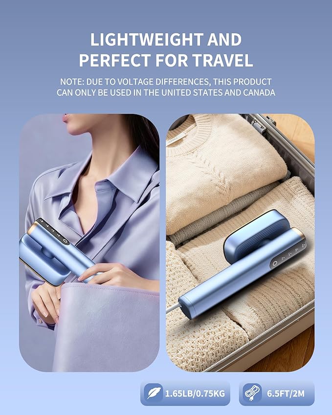 MIYOKO 2-In-1 Steamer &amp Iron for Clothes 15s Fast Heat-up 1200W Portable Handheld Garment Steamer Travel Size with Large Ceramic Heat Panel 25 G/MIN Powerful Steam Quick Wrinkle Removal 110V-1