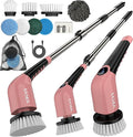 YKYI Electric Spin Scrubber-Cordless Power Scrubber with 8 Brush Heads 3 Speeds &amp Adjustable Long Handle IPX7 Waterproof Shower Cleaning Brush for Bathroom Tile Bathtub Grout Kitchen(Pink)