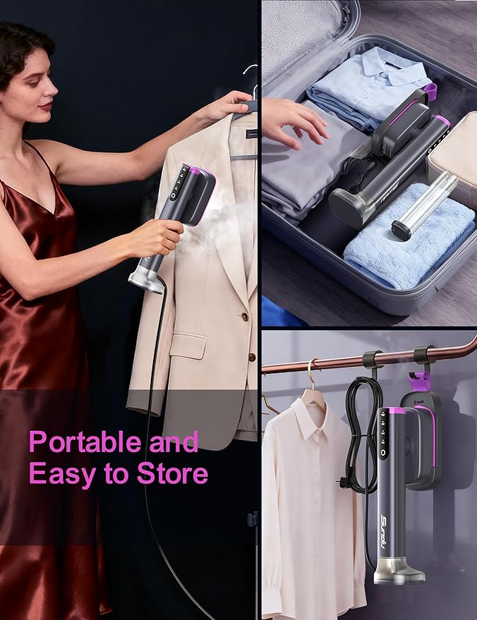 Travel Steamer for Clothes with 2 Water Tanks (180 ml and 100 ml) Fast Heating 24g/min Strong Steam Mini Clothes irons LED Touch Display Dry Ironing 1200W Portable Steamer ＆ Iron 2 In 1 HUISE