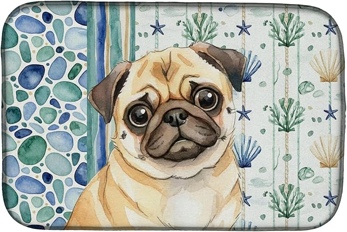 Caroline's Treasures Fawn Pug Coastal Sea Glass Dish Drying Mat Absorbent Dish Drying Mat Pad for Kitchen Counter Dish Drainer Mat for Countertop 14 x 21 Multicolor