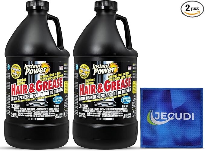 Hair &amp Grease Cleaner for Drains – Fast-Acting Liquid Clog Remover for Kitchen and Bathroom Plumbing Safe for Pipes and Septic Systems Includes Microfiber Cleaning Towel