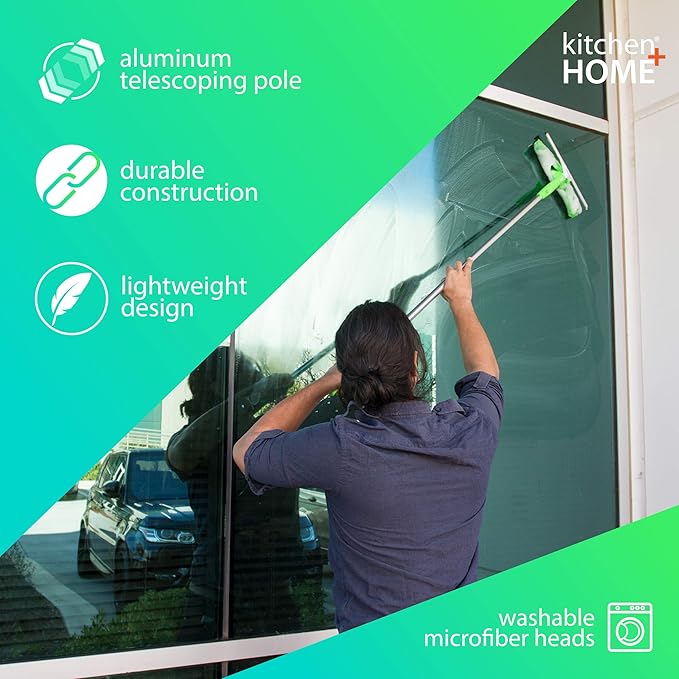 Super Squeegee Window Washer – The Original 3 in 1 Professional Window Squeegee Set - 2 Window Squeegees with Microfiber Scrubbers and Extension Pole – for Windows Glass and Auto