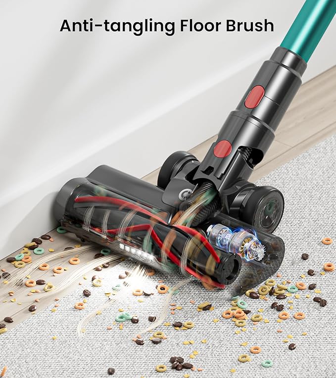 Cordless Vacuum Cleaner Upgraded 580W/48KPA/65Mins Vacuum Cleaners for Home Self-Standing Stick Vacuum with LED Display Lightweight Anti-tangle Wireless Vacuum for Pet Hair/Carpet/Hard Floors