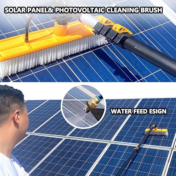 Solar Panel Cleaning Pole 30ft Telescopic Water Fed Brush Squeegee Long Reach Solar Panel Cleaning Brush Water Fed Window Pressure Washer with Widened 40cm Rotatable Brush