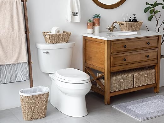 StorageWorks Wicker Waste Basket Handwoven Seagrass Trash Can with Built-in Handles Wicker Garbage Can for Bedroom Bathroom 1 Pack