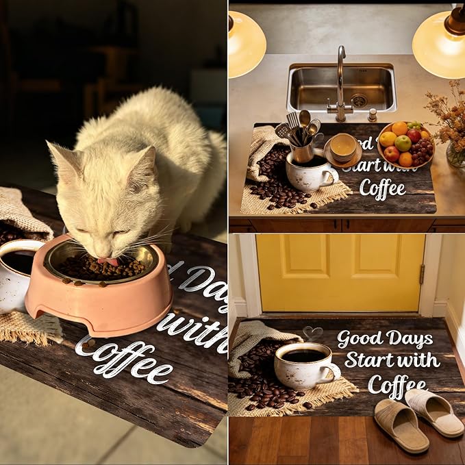 Nuxovilar Coffee Bar Mat Rustic Quote Pattern Dish Drying Pad Natural Rubber Canvas 16.92 x 31.1 inchs Coffee Accessories Counter Surface Kitchen Beverage Area