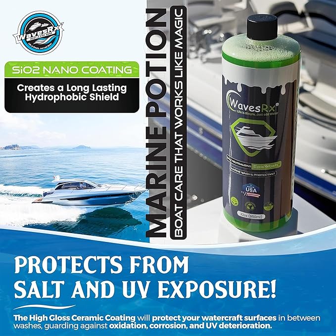 WAVESRX Salt Neutralizing Boat Soap &amp Jet Ski Wash with SiO2 Surface Protection (EpicWash+) Marine Grade Cleaner Removes Salt &amp Contaminants Protective Ceramic Coating Prevents UV Damage