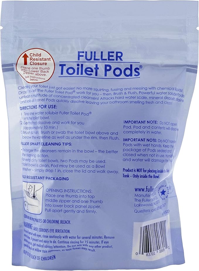 Fuller Brush Toilet Bowl Cleaner Pods - Water Soluble Tablet Cleansers - Cleans Descales &amp Refreshes Bathroom Toilets Removes Odors &amp Stains Light Fresh Scent Ideal for Homes and Businesses 6-