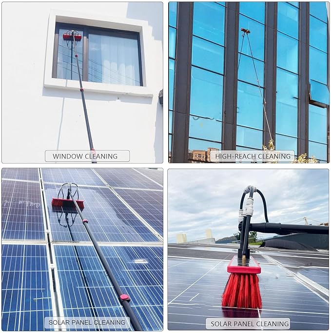 3.6-6m Water Feed Pole Kit and Window Cleaner for Outdoor Window Glass Cleaning System Photovoltaic Solar Panels Washing Equipment Tool Solution 35/55cm Brush Head (G