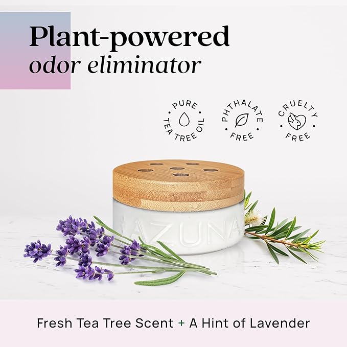 Azuna Air Freshener &amp Odor Eliminator for Strong Odor | 4 Room Kit Includes (4) Empty Luxe Glass Jar &amp 24oz Gel Refill with Tea Tree Essential Oil | Aromatherapy | Last 60-90 Days