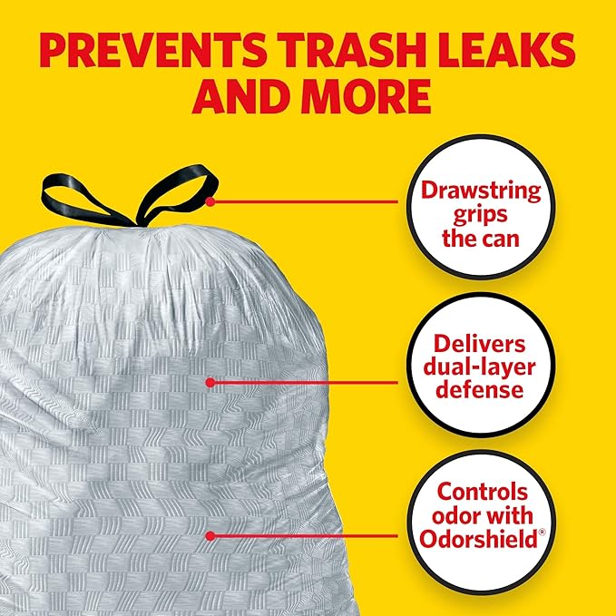 Glad Trash Bags Tall Kitchen Drawstring Garbage Bags White 13 Gallon 120 Bags 3 Packs