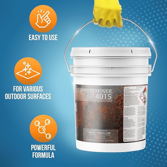 DeckGeneral Rust Remover 4015 All Surface Rust Stain Eliminator Concrete Cleaner Effective Oxidation Clean Up for Driveways Walkways Swimming Pools Brick Pavements and More (5 Gallon)