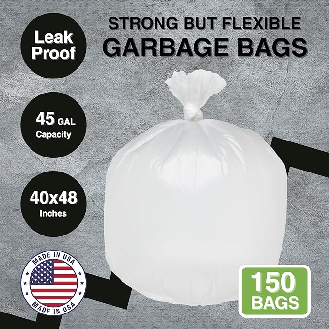 45 Gallon Garbage Trash Bag 40X48 Clear 150 Count Can Liner Bulk 40 Gallon 41 Gallon 42 Gallon 44 Gallon Made in USA