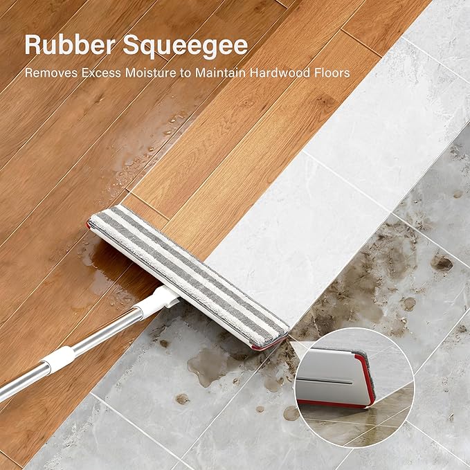Mop and Bucket Set Flat Mop and Bucket System with Separate Dirty and Clean Water 3-Compartment Wall Cleaner Mop Flat Mops for Floor Cleaning with 8 Microfiber Pads