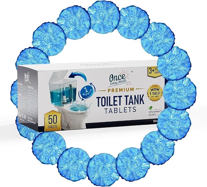 Once Every Month Premium Toilet Tank Cleaning Tablets 300 Flush Count(50 Tablets)Long Lasting Automatic Cleaner Spearmint Scent