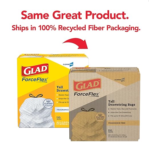 CloroxPro Glad Forceflex Kitchen Trash Bags 13 Gal Fragrance Free 110 Ct 3 Pack (Pack May Vary)