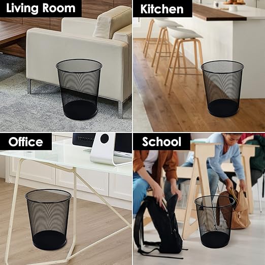 Black Mesh Trash Cans 4 Gallon 10 Pack Metal Wire Wastebaskets Waste Basket Trash Can Small Trash Cans Recycling Garbage Container Bin for Office Home Bedroom