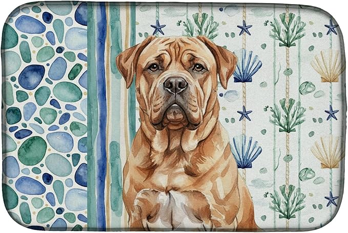 Caroline's Treasures Dogue de Bordeaux Coastal Sea Glass Dish Drying Mat Absorbent Dish Drying Mat Pad for Kitchen Counter Dish Drainer Mat for Countertop 14 x 21 Multicolor