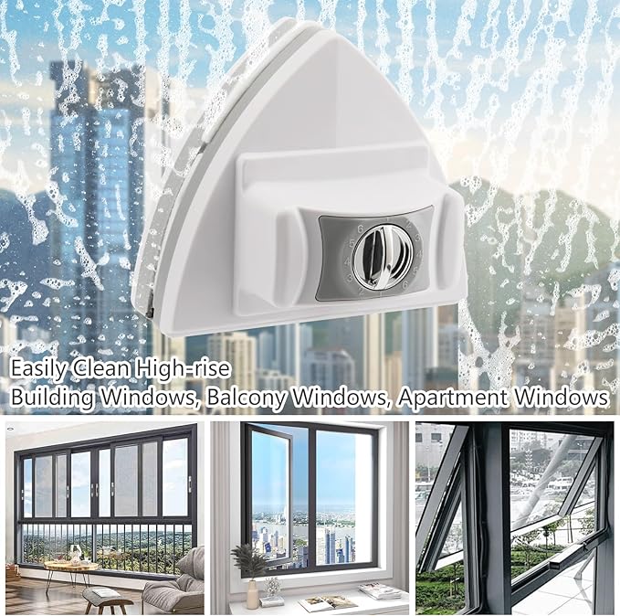 Magnetic Window Cleaner Tool Glass Wiper Adjustable Magnet Window Washer Double-Sided Windows Cleaning Brush for High-Rise Single/Double Glazed Windows Thickness 0.2''-1.4''(5-35mm)